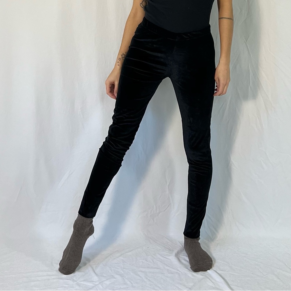Shosho Velvet Black Pull On Pants Leggings - Picture 1 of 9